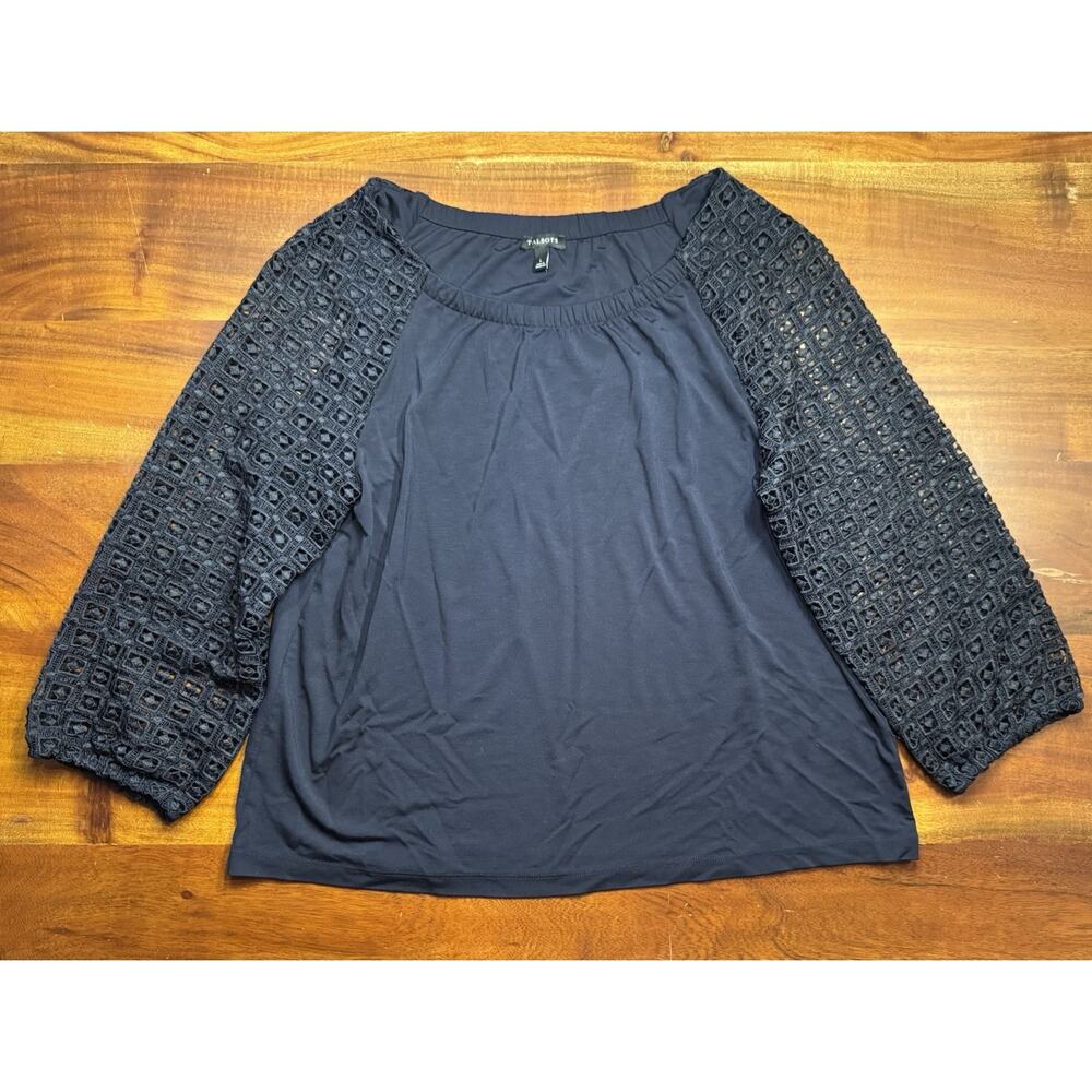 Talbots Women’s Navy Off The Shoulder Cut-Out Crochet Sleeves Sz Large